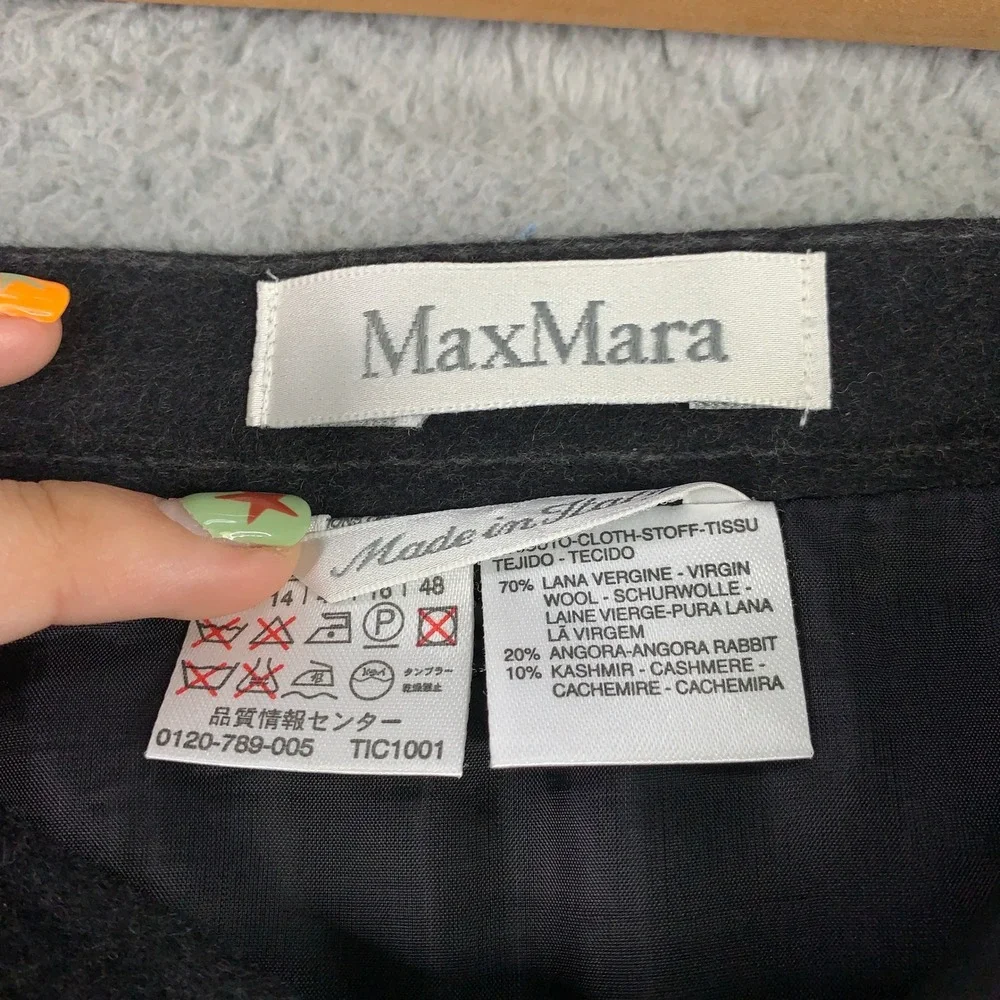 Max Mara Skirt Women's US 14 Grey Wool Angora Cashmere Pinstripe A-Line Italy